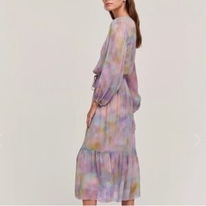 Velvet by Graham & Spencer sheer tie dye purple pink midi dress. Size Small.